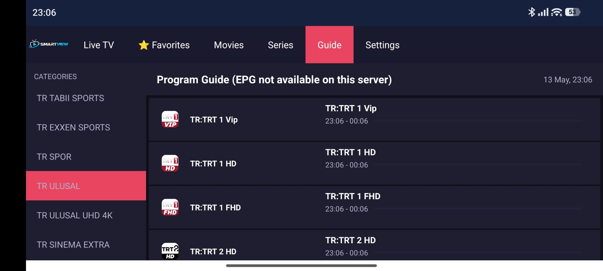 Settings screen